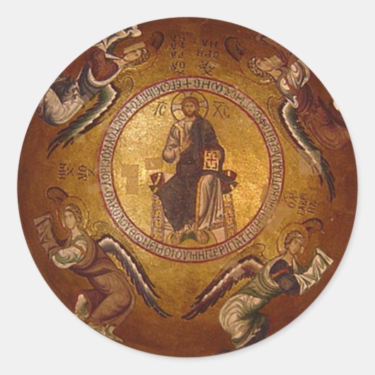 Christus de Pantakrator Christelijk Religieus Icoo Ronde Sticker (Voorkant)