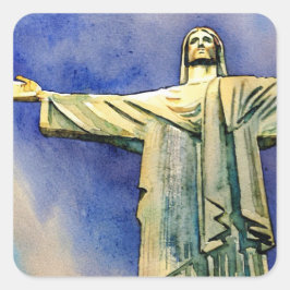 Christus de Redeemer waterverf vierkant sticker