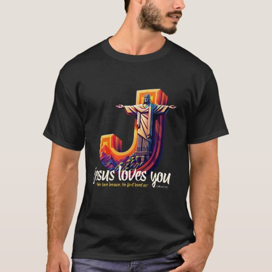 Christus de Verlosser standbeeld binnen een J T-shirt (Voorkant)