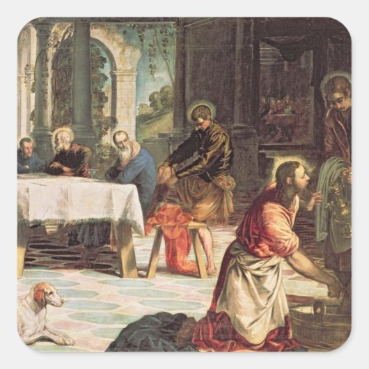 Christus De voeten van de Disciples wassen 2 Vierkante Sticker (Voorkant)
