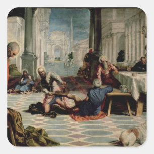 Christus De voeten van de disciples wassen Vierkante Sticker