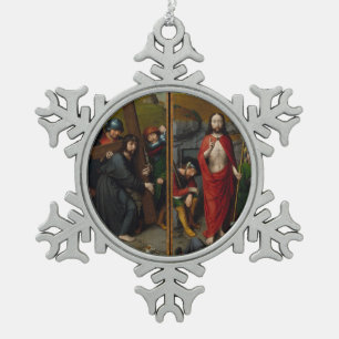 Christus die het kruis draagt tin sneeuwvlok ornament