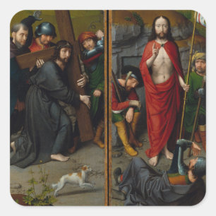 Christus die het kruis draagt vierkante sticker