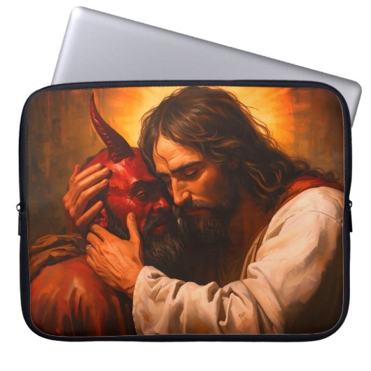 Christus die Lucifer omhelst Laptop Sleeve (Voorkant)