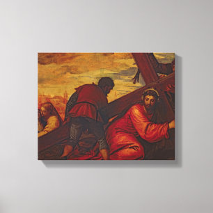 Christus die onder het gewicht van het kruis zinkt canvas afdruk