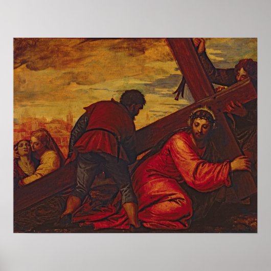 Christus die onder het gewicht van het kruis zinkt poster (Voorkant)