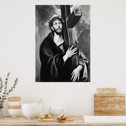 Christus Draag het Kruis (zwart-wit) Poster (Keuken)
