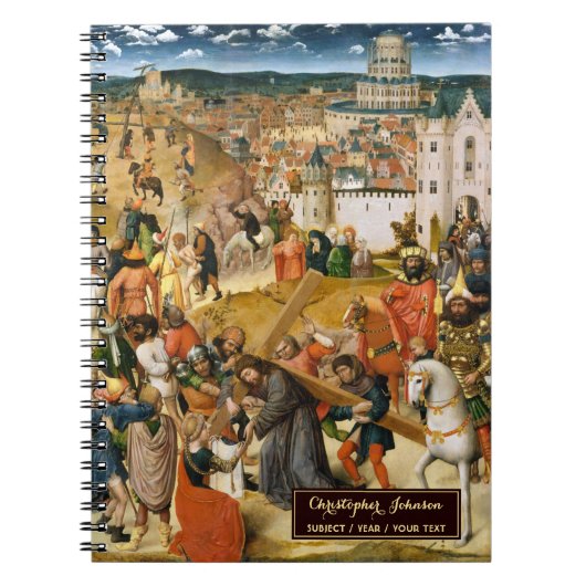 Christus draagt het kruis Kunst Gouden Monogram Sc Notitieboek (Voorkant)