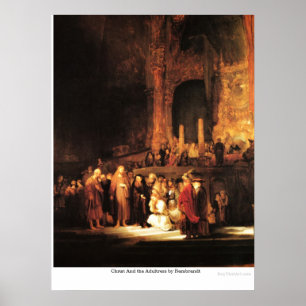 Christus en de Adultress van Rembrandt Poster