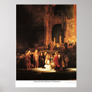 Christus en de Adultress van Rembrandt Poster