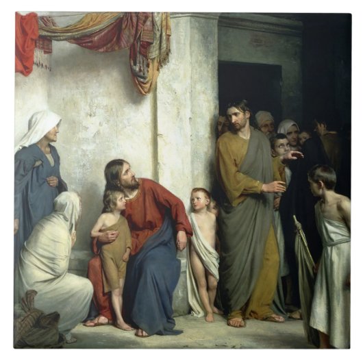 Christus en de kinderen door Carl Bloch Tegeltje (Voorkant)