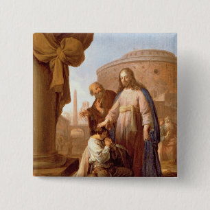 Christus en de Rich Young Ruler, 1640 Vierkante Button 5,1 Cm
