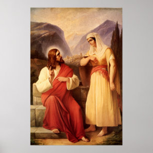 Christus en de Samaritaan door Christian Schleisne Poster