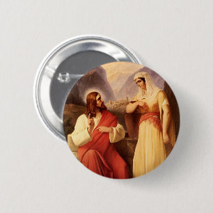 Christus en de Samaritaan door Christian Schleisne Ronde Button 5,7 Cm