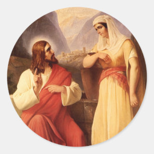 Christus en de Samaritaan door Christian Schleisne Ronde Sticker