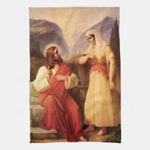 Christus en de Samaritaan door Christian Schleisne Theedoek