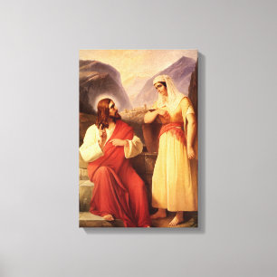 Christus en de Samaritaan van Christian Schleisner Canvas Afdruk