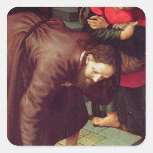 Christus en de vrouw in overspel vierkante sticker