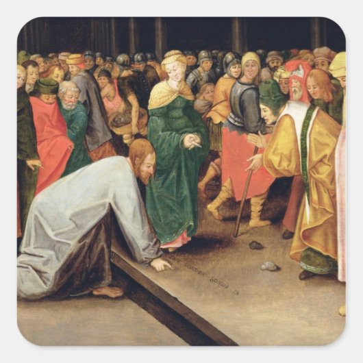 Christus en de vrouwen in overspel, 1628 vierkante sticker (Voorkant)