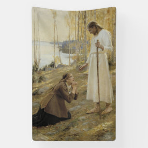 Christus en Mary Magdalene in het Finse platteland Spandoek