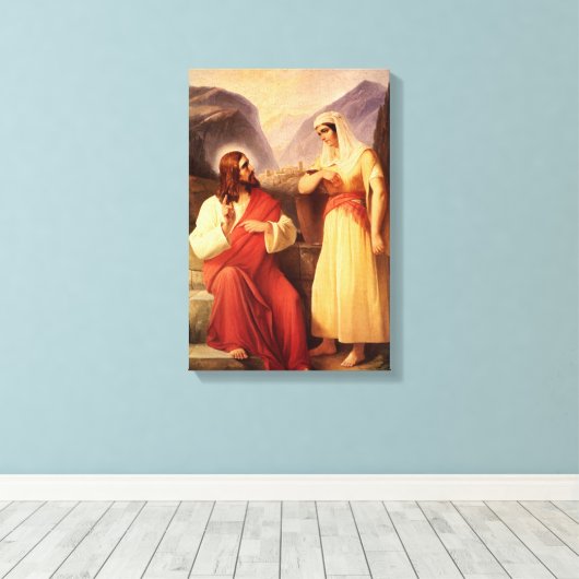 Christus en Samaritan van Christelijke Schleisner Canvas Afdruk (Insitu (Houten vloer))
