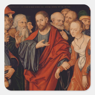 Christus en Vrouw in de overslagplaats Vierkante Sticker