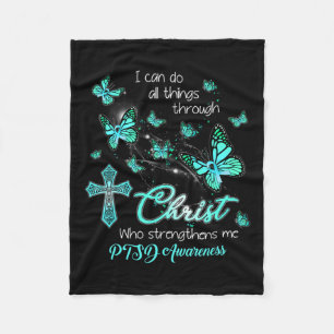Christus God Kruis Sterk Me Vlinder Teal Ptsd Fleece Deken
