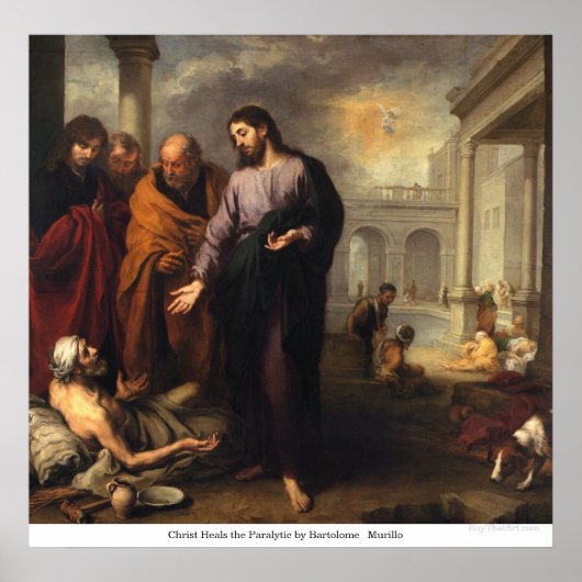 Christus Heelt de Paralytic van Bartolome Murillo Poster (Voorkant)