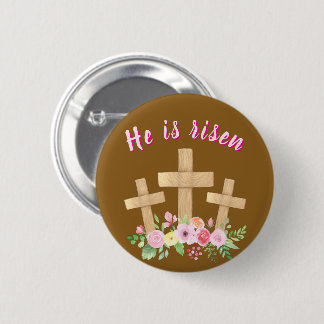Christus " Hij is verrezen" Religieuze Pasen Knop Ronde Button 5,7 Cm