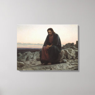 Christus in de wilde natuur (door Ivan Kramskoi) Canvas Afdruk