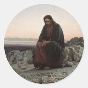 Christus in de woestijn ronde sticker