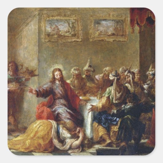 Christus in het huis van Simon the Pharisee, 1660 Vierkante Sticker (Voorkant)