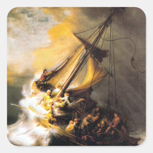 Christus in het Storm op het Zee van Galilee-Rembr Vierkante Sticker (Voorkant)