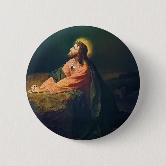 Christus in Hof van Gethsemane Schilderij Ronde Button 5,7 Cm (Voorkant)