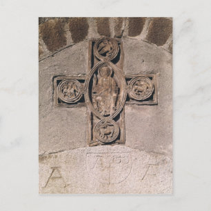 Christus in majesteit met symbolen van de briefkaart