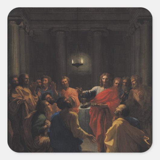 Christus Instellen van de Eucharist Vierkante Sticker (Voorkant)