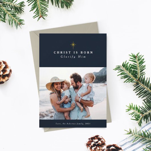 Christus is Born Glorify Him religieuze kerkerst Feestdagenkaart