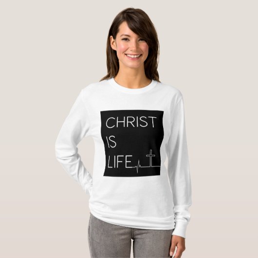 Christus is de hartslag van het leven en de dwars t-shirt (Voorkant volledig)