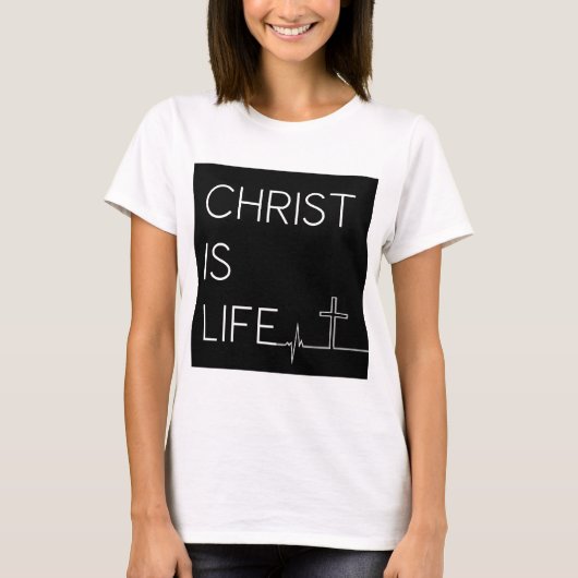 Christus is de hartslag van het leven en de dwars t-shirt (Voorkant)