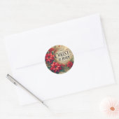 Christus is geboren als kerst poinsettia religieus ronde sticker (Envelop)