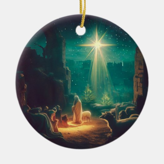 Christus is geboren! Bethlehem scène Keramisch Ornament (Voorkant)