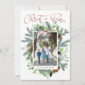 Christus is Geboren Foto Waterverf Groen Feestdagenkaart (Voorkant)