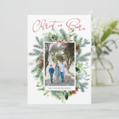 Christus is Geboren Foto Waterverf Groen Feestdagenkaart (Staand voorkant)