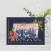Christus is Geboren Hulst Foto Blauwe Kerst Feestdagenkaart (Staand voorkant)