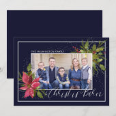 Christus is Geboren Hulst Foto Blauwe Kerst Feestdagenkaart (Voorkant / Achterkant)