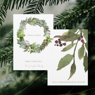 Christus is Geboren Kerstgroen Witte Kerst Feestdagenkaart