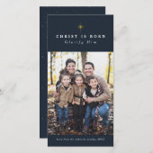 Christus is geboren kerstkaart met religieuze foto (Voorkant / Achterkant)