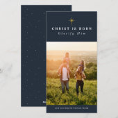 Christus is geboren kerstkaart met religieuze foto (Voorkant / Achterkant)