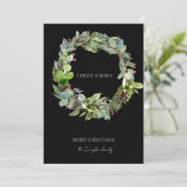 Christus is Geboren Kerstmis Groen Zwart Kerstmis Feestdagenkaart (Staand voorkant)