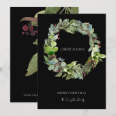 Christus is Geboren Kerstmis Groen Zwart Kerstmis Feestdagenkaart (Voorkant / Achterkant)